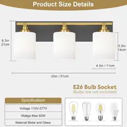 Bathroom Light Fixtures,3-Light Black and… — Photo 2