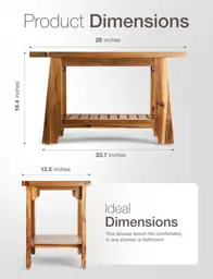 TINAMO 28" Acacia Shower Bench… — Photo 2