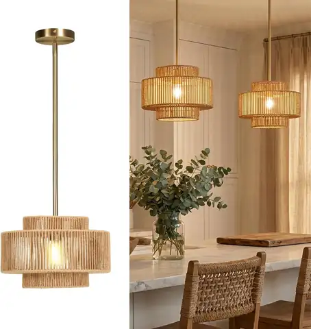 Boho Rattan Pendant Light, 12.6in… — Photo 1