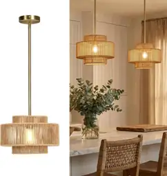 Boho Rattan Pendant Light, 12.6in… — Photo 1
