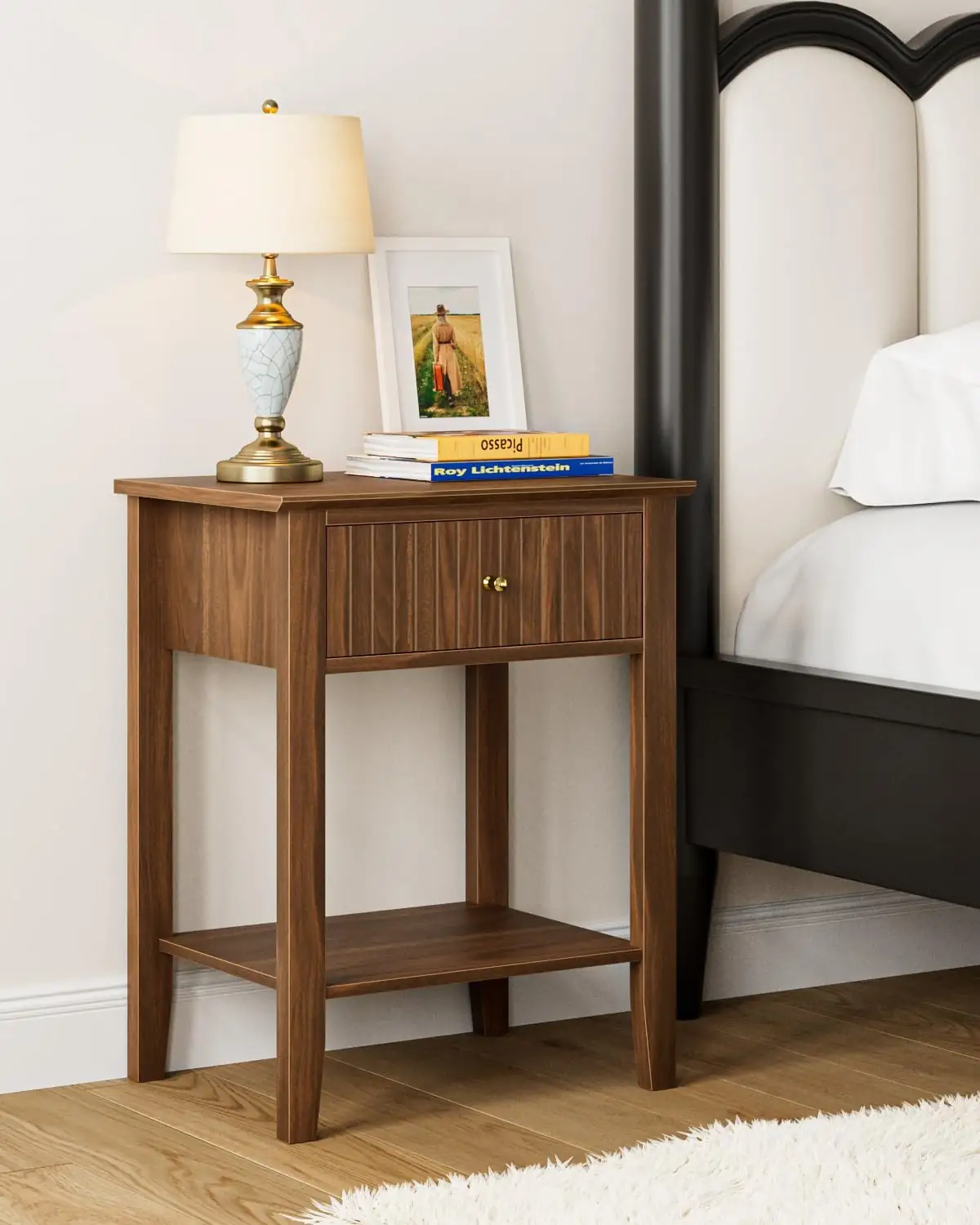 Fluted Nightstand with 1 Drawer,… — Photo 1