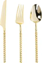 300PCS Gold Plastic Silverware, Heavy… — Photo 1