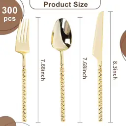 300PCS Gold Plastic Silverware, Heavy… — Photo 2