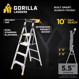Gorilla Ladders 5.5 ft Aluminum Dual-Platform Ladder with Bucket, 10 ft ...