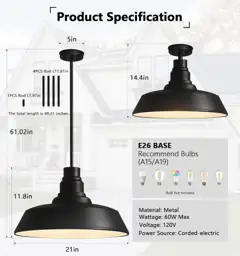 21" Black Pendant Light, Large… — Photo 2