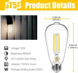 DAYBETTER 8-Pack LED Edison Bulbs,… — Photo 2