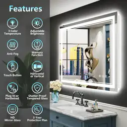 40x32 LED Bathroom Mirror, Backlit… — Photo 2