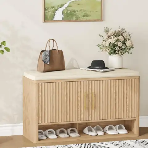 Fluted Shoe Storage Bench, Entryway… — Photo 1