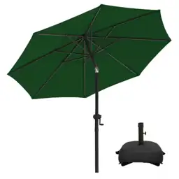 9 ft. Market Patio Umbrella with Base and Push Button Tilt in Dark ...