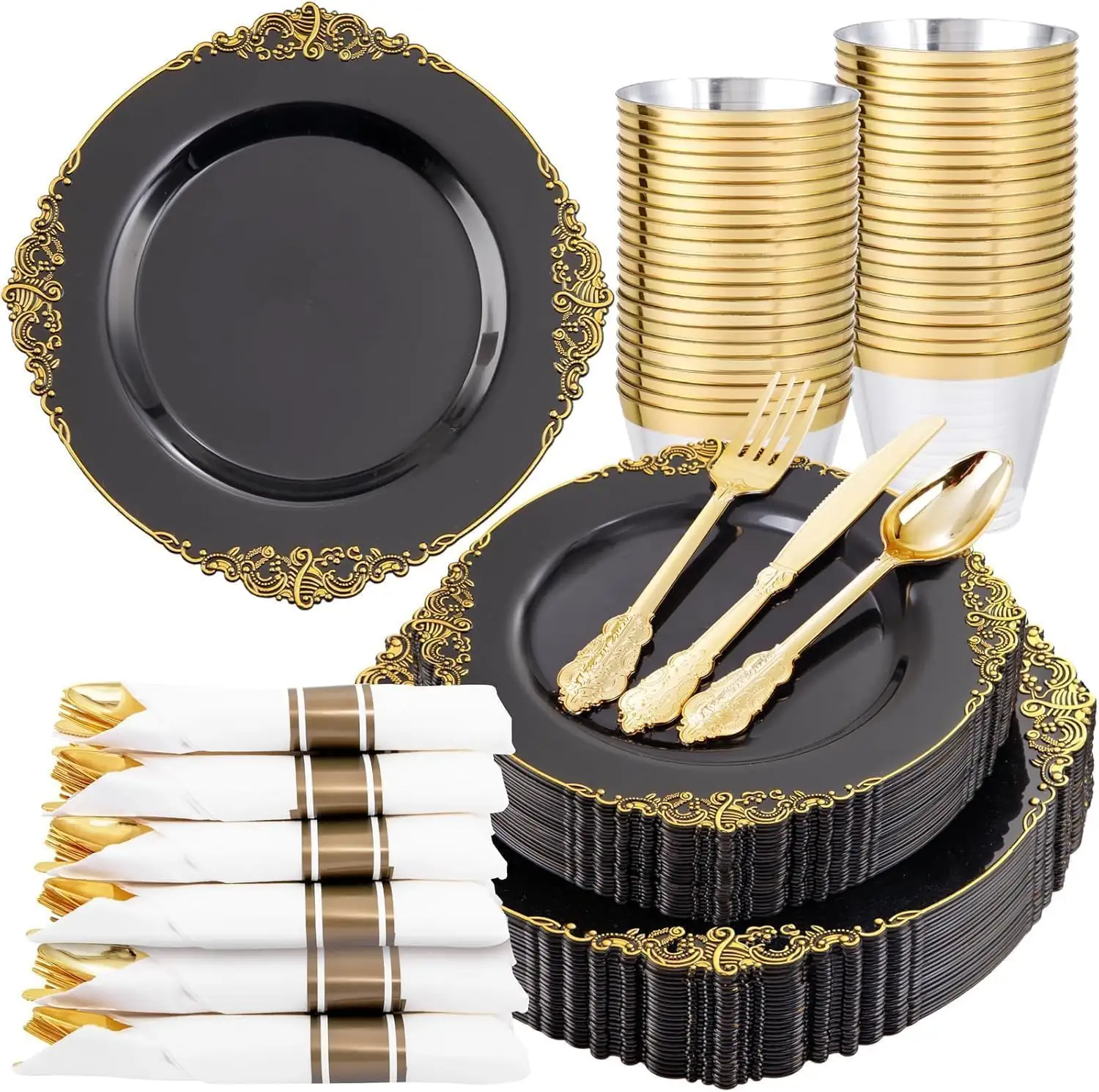 Nervure 175Pcs Black Plastic Plates,… — Photo 1