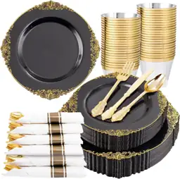 Nervure 175Pcs Black Plastic Plates,… — Photo 1