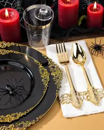 Nervure 175Pcs Black Plastic Plates,… — Photo 2