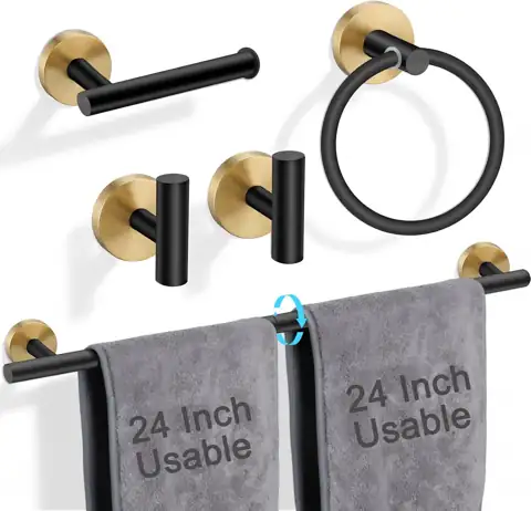5-Piece Black Gold Bathroom Hardware… — Photo 1