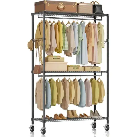 Black 3-Shelf Adjustable Steel Clothes… — Photo 1