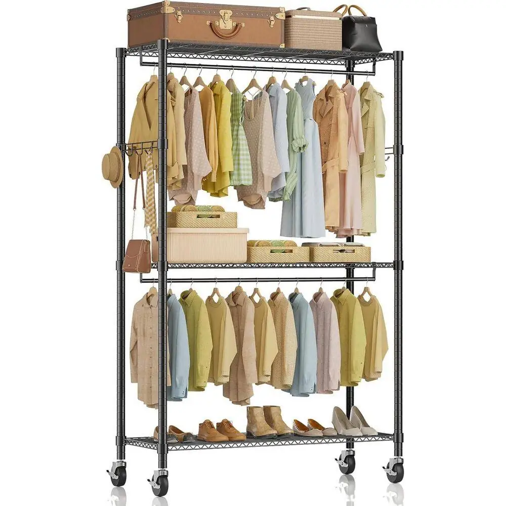 Black 3-Shelf Adjustable Steel Clothes… — Photo 1