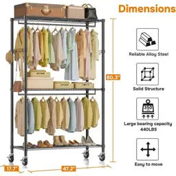 Black 3-Shelf Adjustable Steel Clothes… — Photo 2