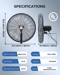 30-Inch Wall Mount Oscillating Fan,… — Photo 2