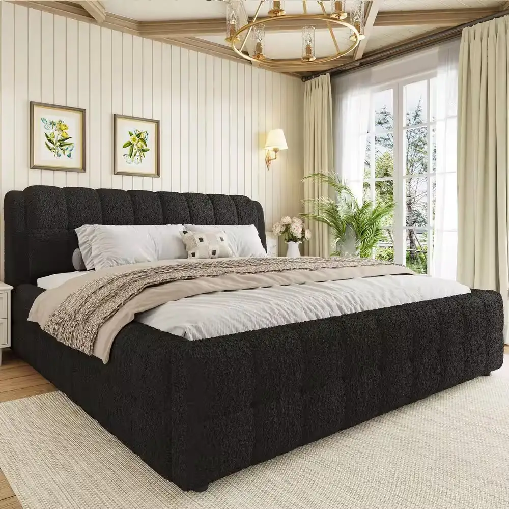 Bed Box Spring Interior Black Wood Frame King Size Platform Bed | Triangle Liquidators