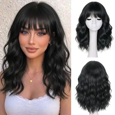 Short Black Wig with Bangs… — Photo 1