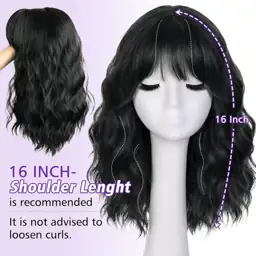 Short Black Wig with Bangs… — Photo 2