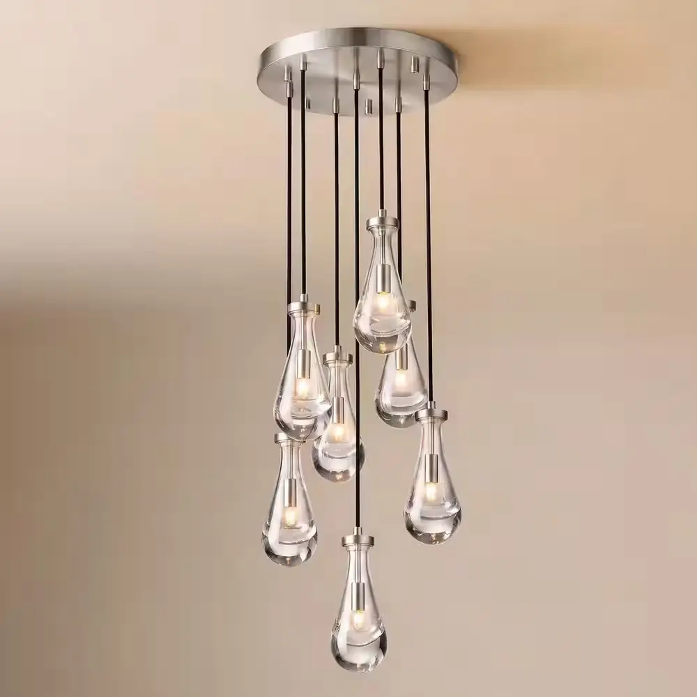 7-Light Nickel Glass Raindrop Chandelier… — Photo 1