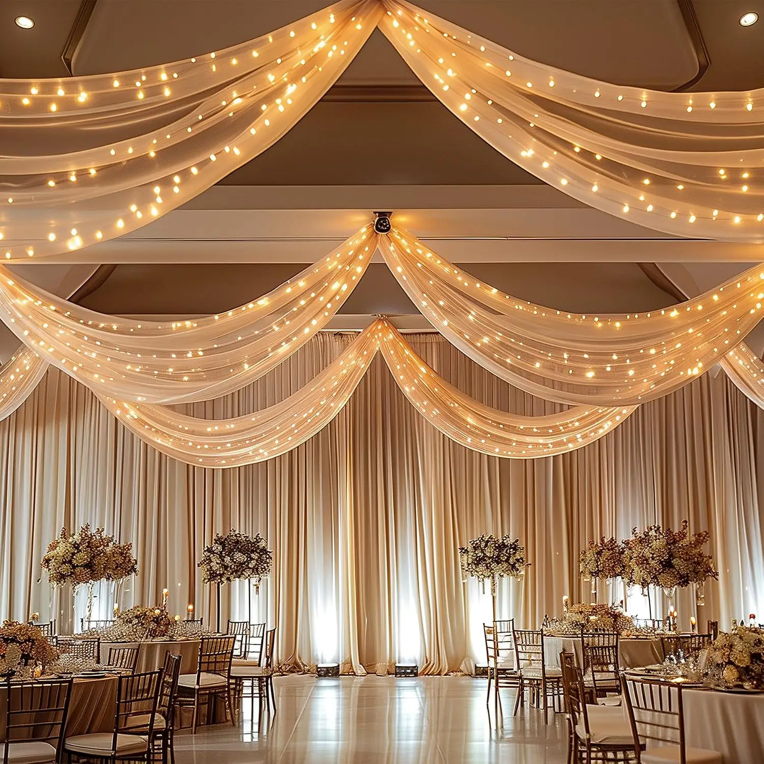 Dark Champagne Ceiling Drapes with… — Photo 1