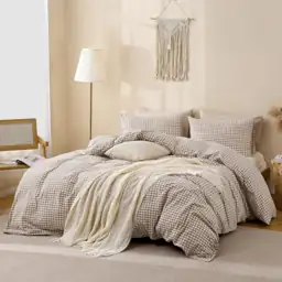 TOCOMOA Tan Gingham Duvet Cover… — Photo 2