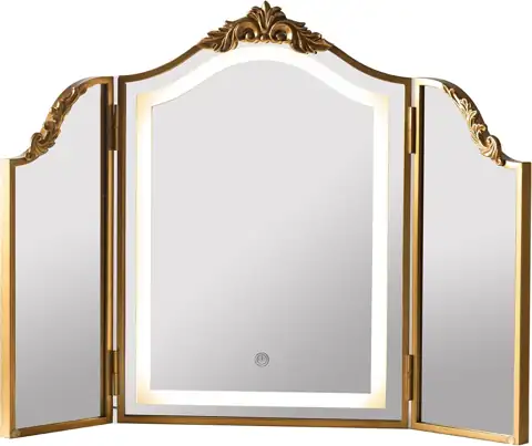 HSDDHOME Antique Gold Triple-Fold Makeup… — Photo 1