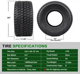 TRIPOWER 22x11.00-10 Lawn Mower Tire,… — Photo 2
