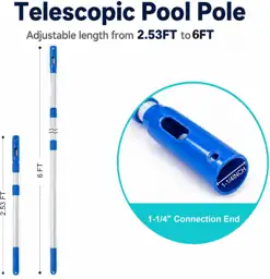 6FT Telescoping Pool Cleaning Pole,… — Photo 2