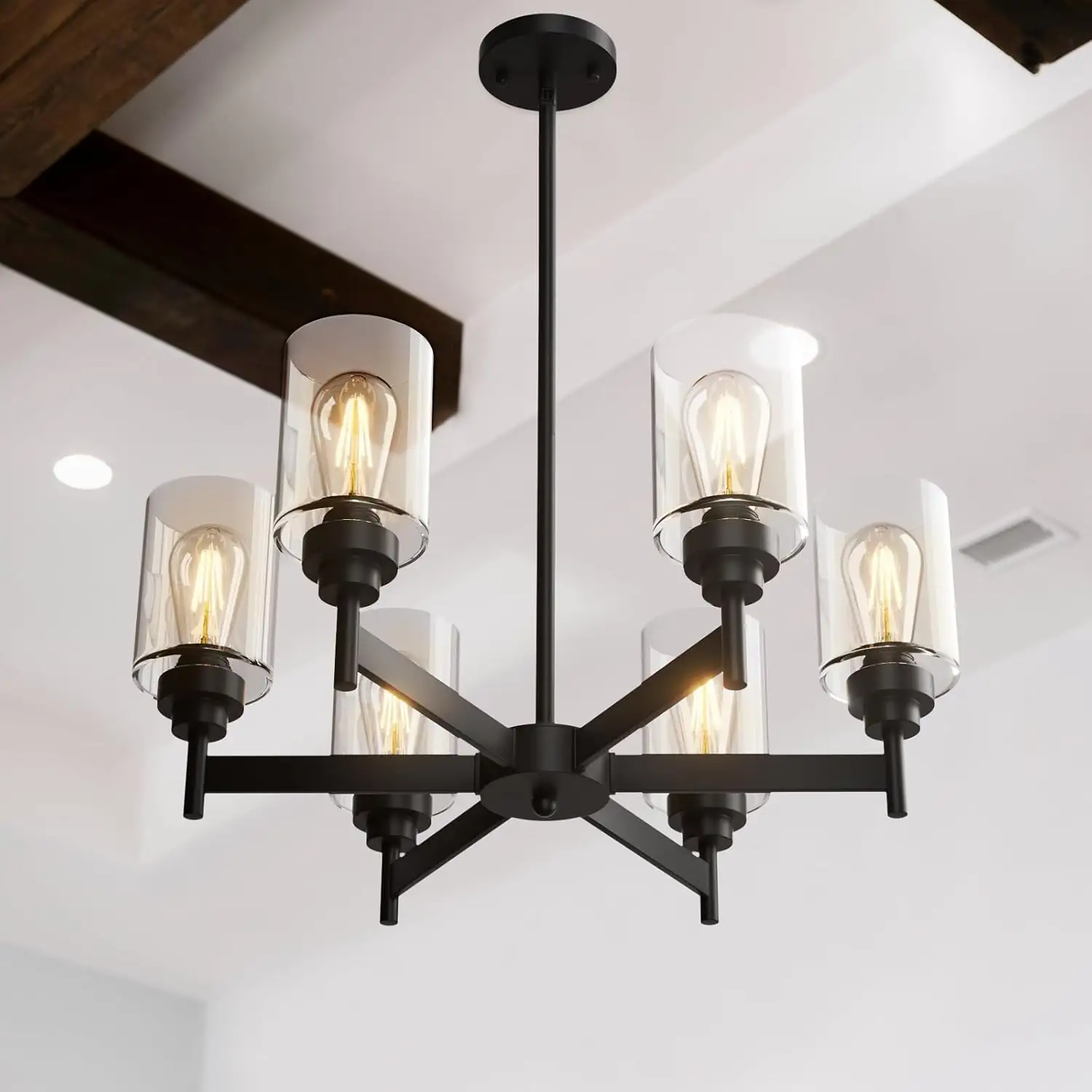6-Light Black Chandelier 24.6" Black… — Photo 1