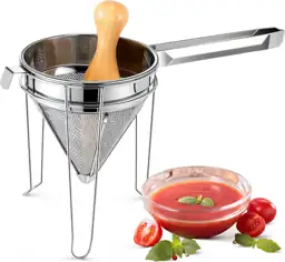Stainless Steel Chinois Strainer with Stand and Wooden Pestle, 1 Set ...