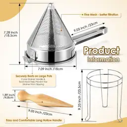 Stainless Steel Chinois Strainer with Stand and Wooden Pestle, 1 Set ...