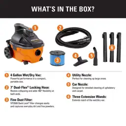 4-Gallon 5.0-HP Wet/Dry Shop Vacuum with Fine Dust Filter, Locking Hose ...