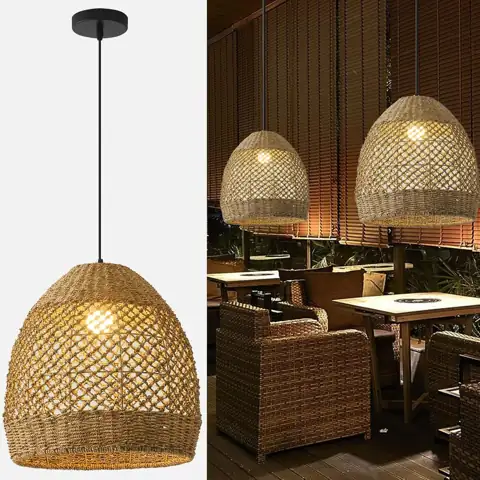 Rattan Pendant Light,13.78" Boho Seagrass… — Photo 1