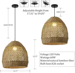 Rattan Pendant Light,13.78" Boho Seagrass… — Photo 2