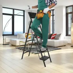 5-Step Steel Folding Ladder with Tool Bag, 330 lbs Load, 6.72 ft Reach ...
