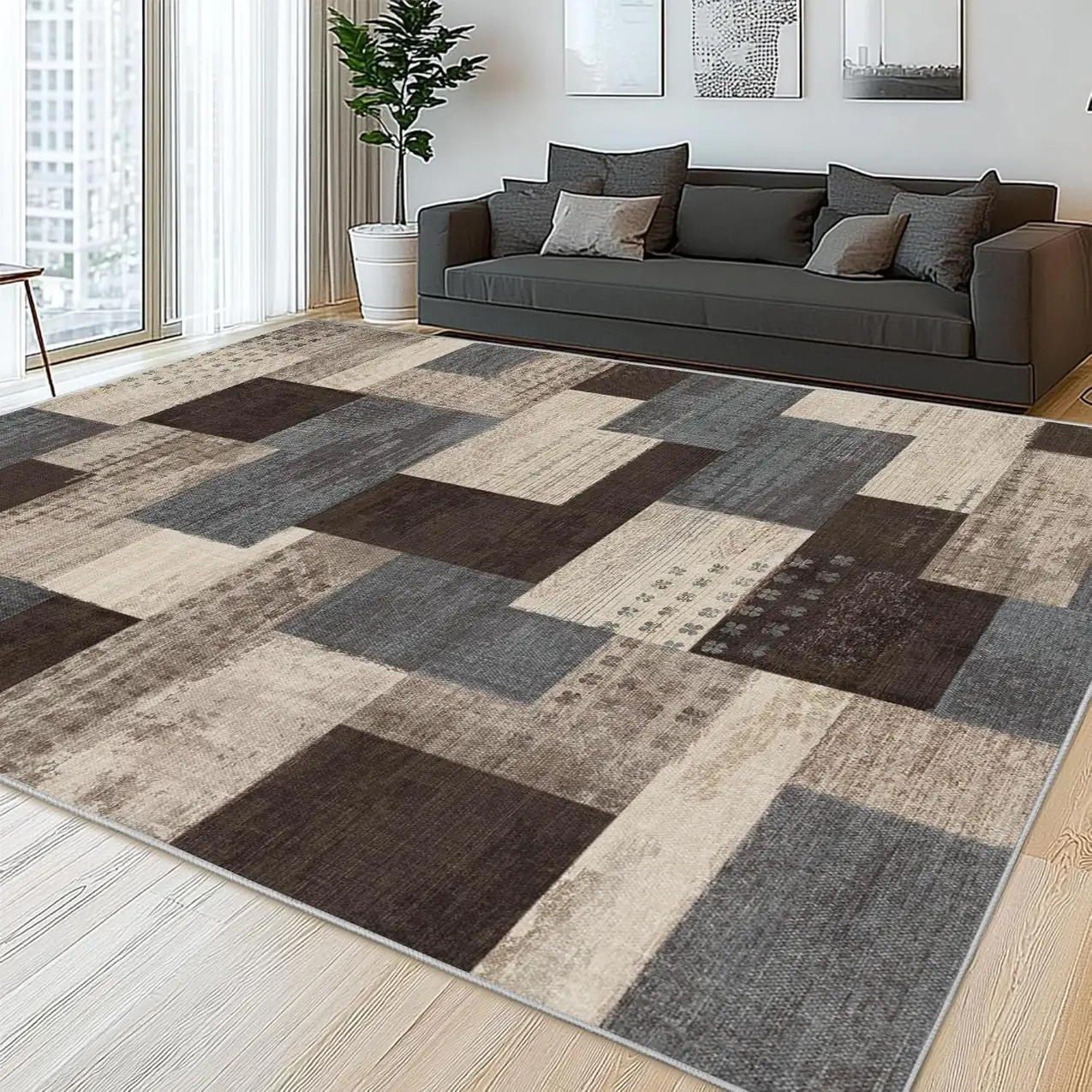 Modern Geometric Patchwork Indoor Blue… — Photo 1