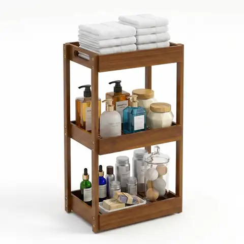 BEEFURNI 3-Tier Corner Standing Acacia… — Photo 1