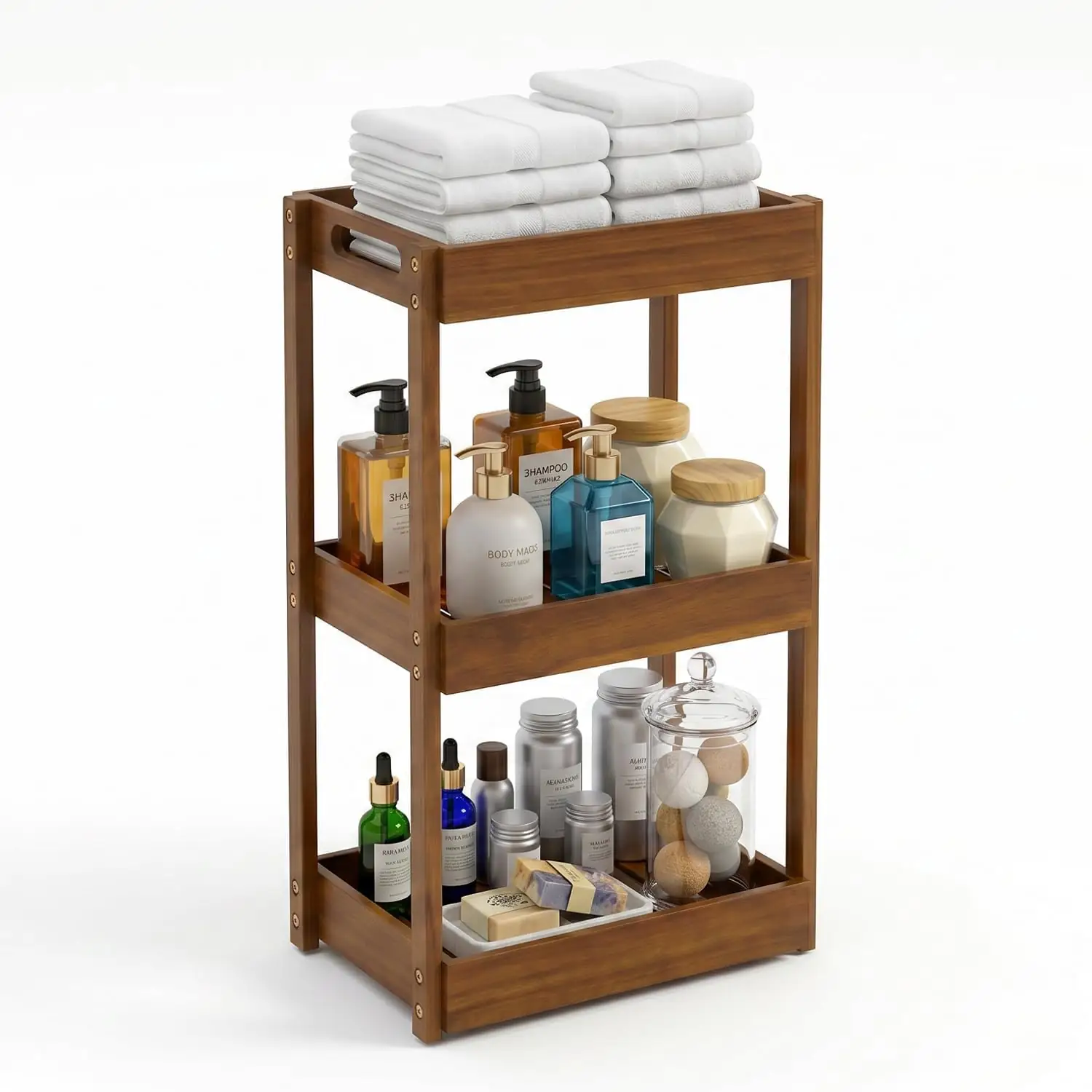 BEEFURNI 3-Tier Corner Standing Acacia… — Photo 1