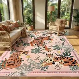 Zentavio Pink Tiger Area Rug 8x10, Vintage Animal Print, Washable Non ...