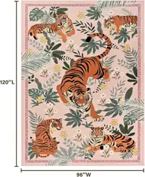 Zentavio Pink Tiger Area Rug 8x10, Vintage Animal Print, Washable Non ...