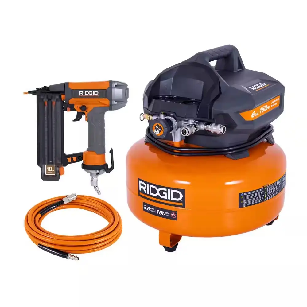 6 gal. 150-psi Electric Oil-Free Pancake Air Compressor with 25 ft Hose ...