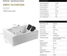 Empava Tub, 71" Whirlpool Bathtub… — Photo 2