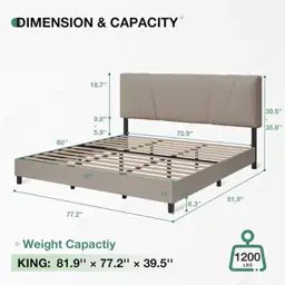 Novilla King Size Bed Frame with Adjustable Headboard, Linen Upholstery ...