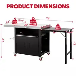 FEASTO 74 x 26 in Outdoor Kitchen Island & Grill Cart with 2 Foldable ...