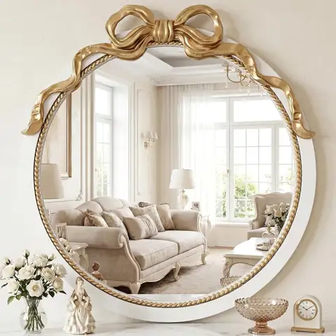 Bow Mirror, White Vintage Round… — Photo 1