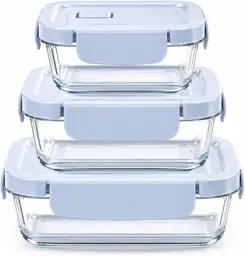 Glass Food Storage Containers w/ Lids, 3 Pack (14oz/24oz/36oz ...