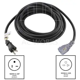 10 ft. 20 Amp 250-Volt SJTW 12/3 NEMA 6-20 Extension Cord with Lighted ...