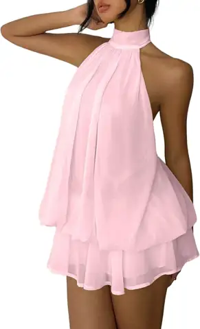Women's Chiffon Halter Drop-Waist Mini… — Photo 1